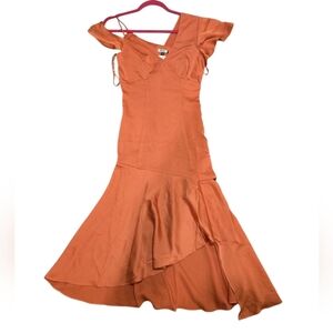 NWT Chi Chi London Asymmetrical Orange Women's Dress Sz 4 Us